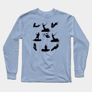 Kitesurf Silhouette Photo Montage Black Pattern Long Sleeve T-Shirt